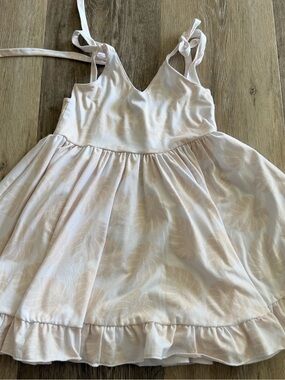 Sweet Honey Hawaii Girls' Cream Monstera Leaf Print Sundress with Tie Straps